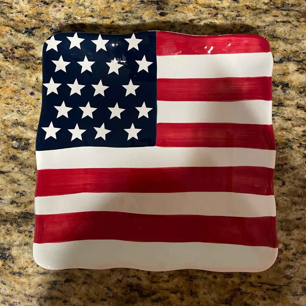 American Flag Decorative Square Plate for July 4th or Memorial Day